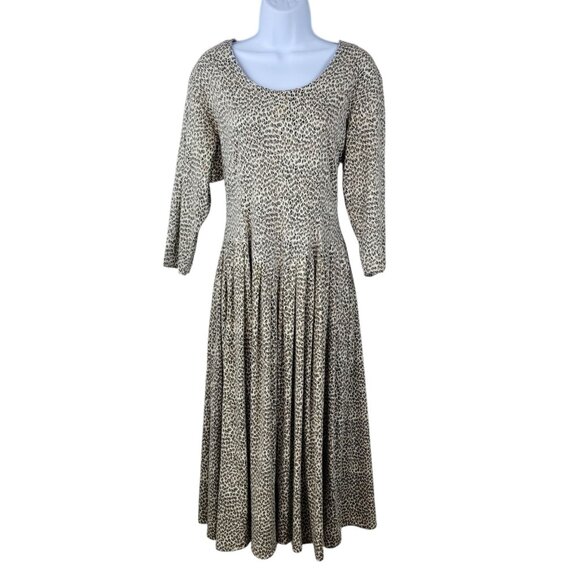 Vintage Shirt Dress 10 12 Midi Long Alt Fit Flare skirt Leopard Cheetah Keyhole - Picture 2 of 11